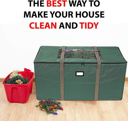 Christmas Tree Storage Bag - Fits Up to 9 Foot Tall Trees - Extra Large Heavy Duty Container with Wheels, Handles and Straps - Green