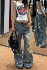 Distressed Vintage Washed Lightweight Floor Jeans