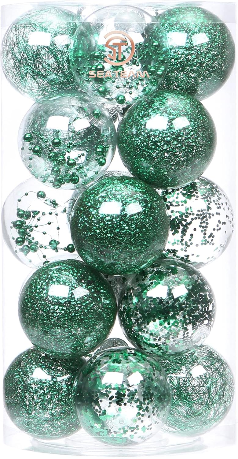 24 Count Shatterproof Clear Plastic Christmas Ball Ornaments with Gold Decorations