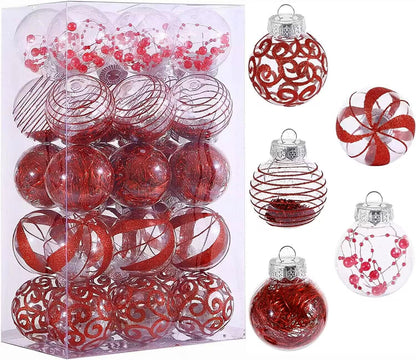 24ct Clear White Plastic Shatterproof Christmas Ornaments Set with Delicate Stuffed Decorations