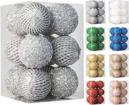 White Glitter Sequin Foam Ball Ornaments - Pack of 12