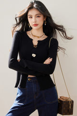 Black Slim Knit Cardigan Sexy Fitted Base Layer