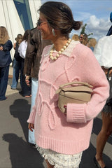 Loose Casual Solid Crew Neck Long Sleeve Knit Sweater