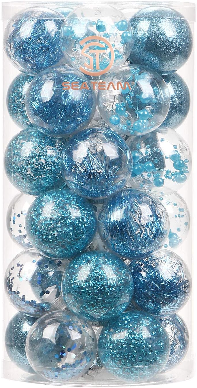 24 Count Shatterproof Clear Plastic Christmas Ball Ornaments with Gold Decorations