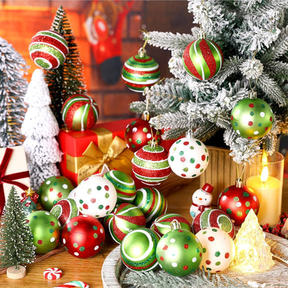 Glittering Plastic Christmas Tree Ball Ornaments - Shatterproof Swirl Candy Cane Balls - Holiday Party Decorations (24 Pcs)