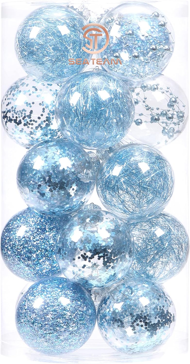 24 Count Shatterproof Clear Plastic Christmas Ball Ornaments with Gold Decorations