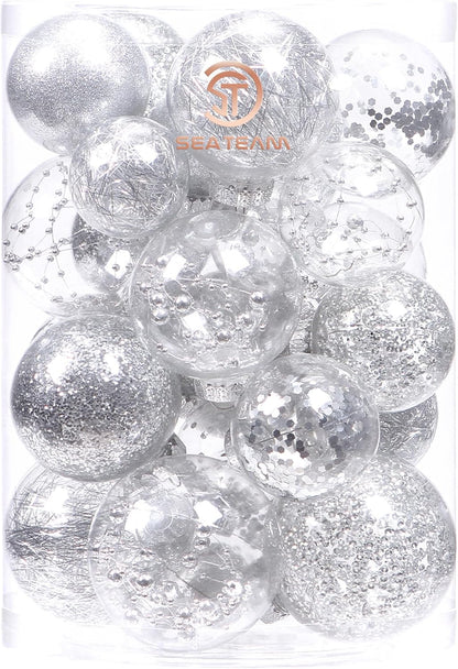 24 Count Shatterproof Clear Plastic Christmas Ball Ornaments with Gold Decorations