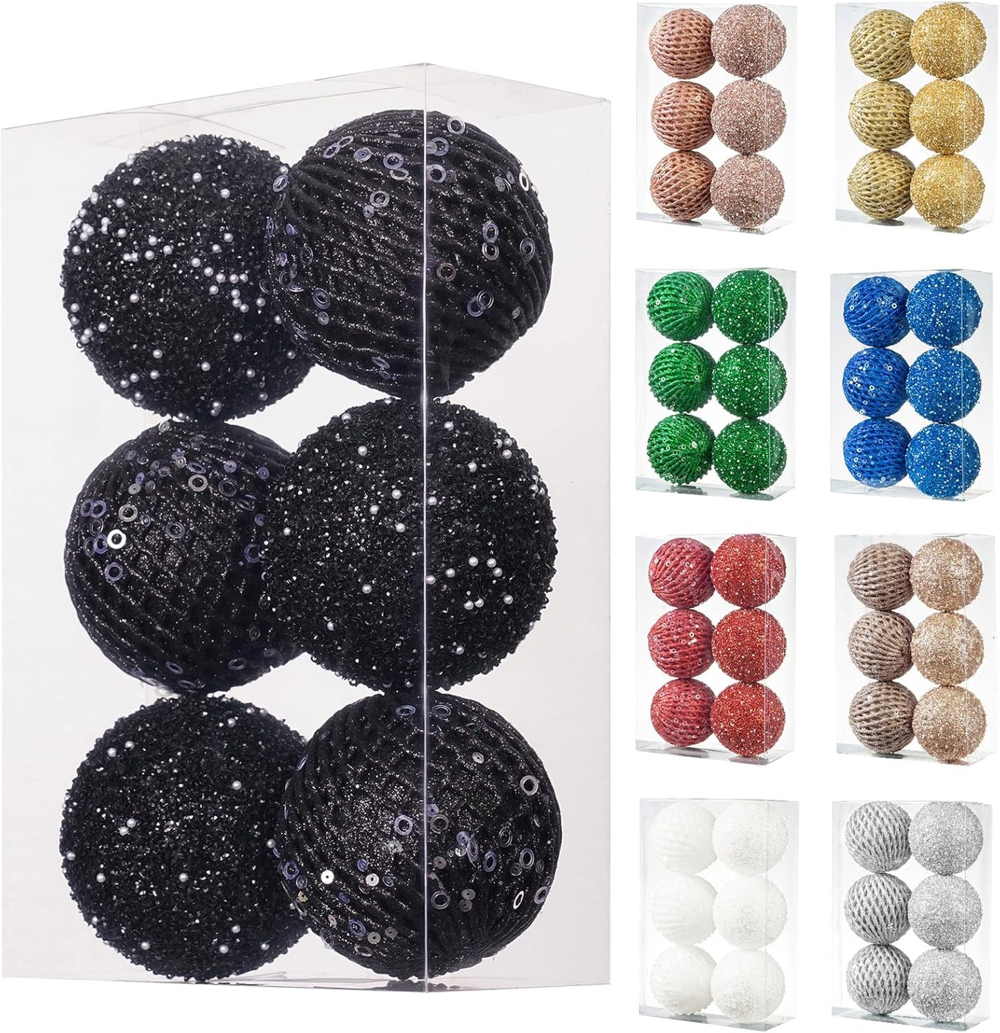 White Glitter Sequin Foam Ball Ornaments - Pack of 12