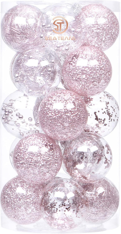 24 Count Shatterproof Clear Plastic Christmas Ball Ornaments with Gold Decorations