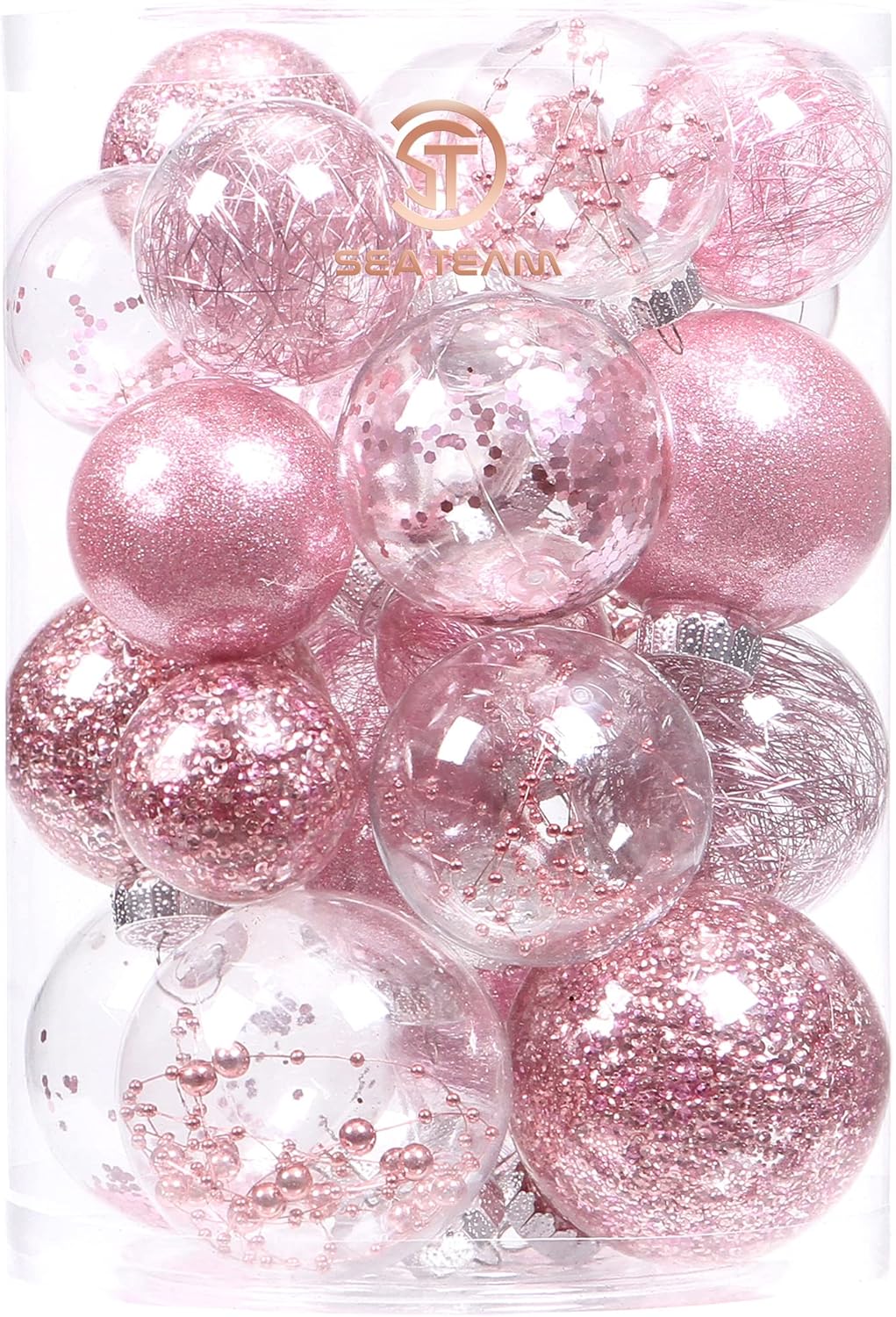 24 Count Shatterproof Clear Plastic Christmas Ball Ornaments with Gold Decorations