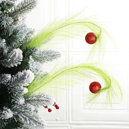 Christmas Tree Topper with Red and Green Curly Stems, Lime Green Xmas Tree Pick, and Elf Ornaments - Set of 8