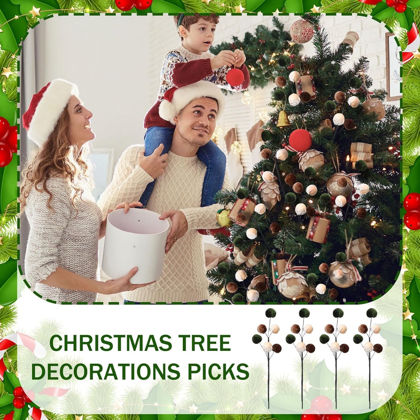 Velvet Spheres Ball Pick Christmas Tree Decoration - Colorful (6 Pcs)