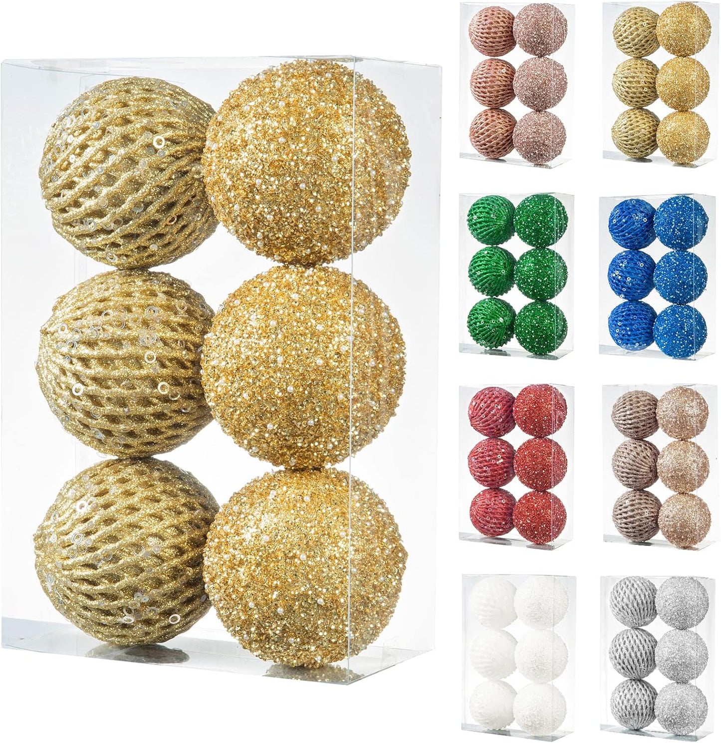 White Glitter Sequin Foam Ball Ornaments - Pack of 12