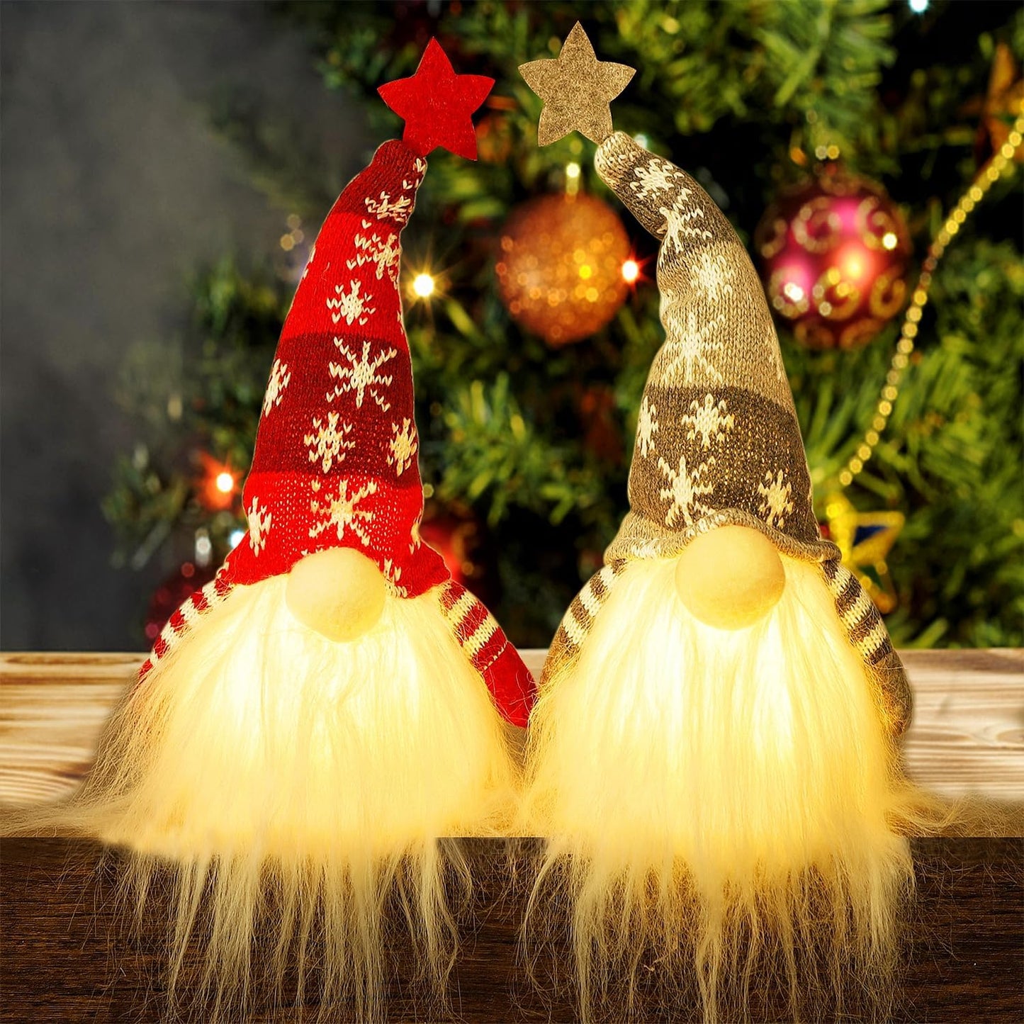 Lighted Christmas Gnome Santa and Elf Holiday Present Set - 2 Pack