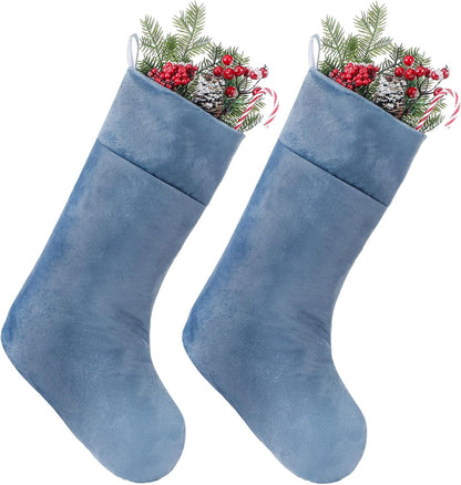 Blue Velvet Christmas Stocking - 10 x 19 Inch - Holiday Party Decor