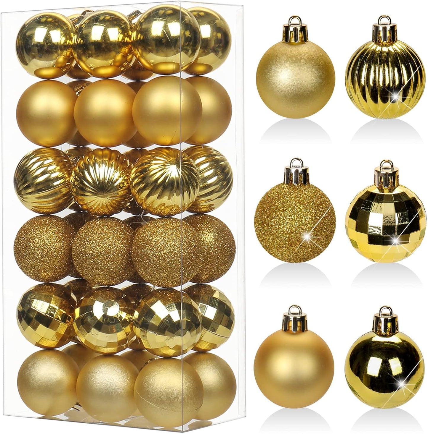 Shatterproof Gold Christmas Ball Ornaments - Set of 30