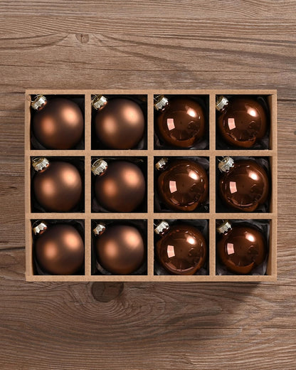 Brown Glass Christmas Ball Ornaments - Set of 12