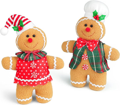 Gingerbread Man Christmas Plush Doll Set - Handmade Stuffed Animal Toys - Collectible Figurines Ornament - Indoor Home Decor