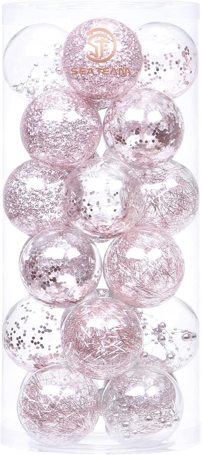 24 Count Shatterproof Clear Plastic Christmas Ball Ornaments with Gold Decorations