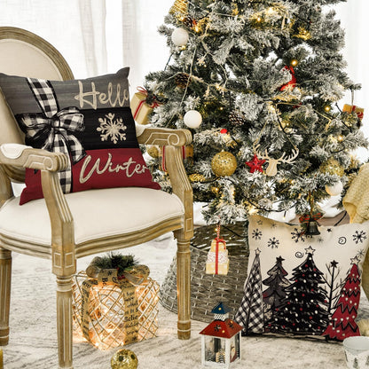 Colorlife Christmas Joy Xmas Trees Red Throw Pillow Covers - Set of 4