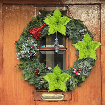 Glittery Christmas Poinsettia Flowers - Set of 6 - Green