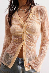 Lace Semi-Sheer Slim Blouse