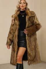 Square Collar Faux Fur Longline Warm Coat