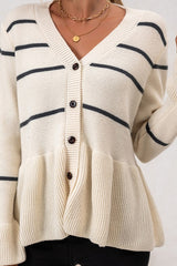 Striped V Neck Slouchy Loose Long Sleeve Knit Cardigan