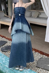 Ombre Strapless Denim Dress