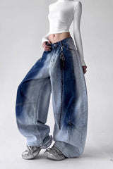 Vintage High Waist Wide Leg Gradient Washed Curved Jeans