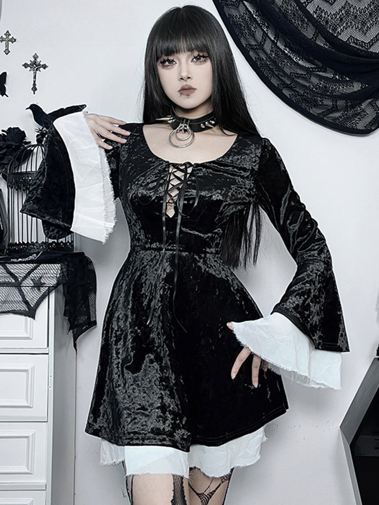 Medieval Velvet Renaissance Dress Vintage Queen Witch Cosplay Party Up Costume Lace