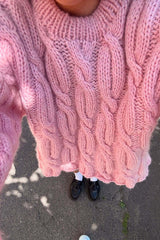 Pink Slouchy Cable-Knit Short Sweater