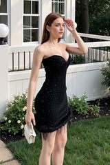 Furry Sparkle Strapless Sexy Party Dress