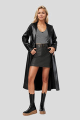 Wrinkle-Resistant Long Bathrobe-Style Chic Leather Coat