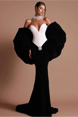 Crystal-Floral Luxury Black-White Bodycon Strapless Party Dress