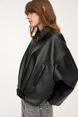 Retro Casual Faux Leather Bomber Jacket