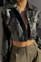 Sexy Crop Single-Breasted Biker Jacket