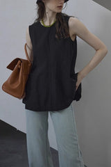 French Linen Crew Neck Blouse