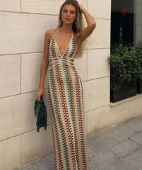 Sleeveless Halter Backless Midi Dress