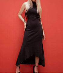 Lace Up Solid Sleeveless Midi Dress