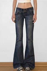 Chic High-Street Low-Rise Stretch Flare Jeans
