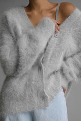 V Neck Mohair Blend Cardigan