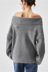 Off-Shoulder Solid Grey Sweater