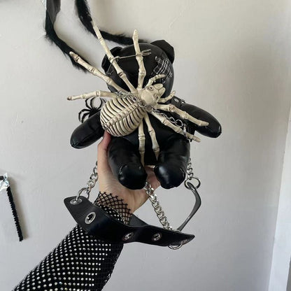 Spider Little Bear Bone Gothic Y2K Bag Harajuku Pin Leather Punk Crossbody Lolita