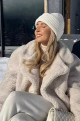 Turndown Collar Fuzzy Winter Coat