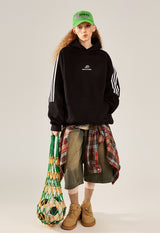 Striped Gray Raglan Sleeve Hoodie