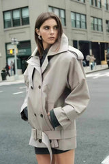 Solid Double Breasted Stand Collar Retro Elegant Coat