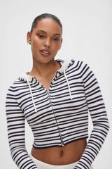 Striped Knit High-Waist Bodycon Hoodie