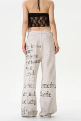 American Vintage Letter Graffiti Chic Slim Fit Jeans