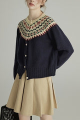 Wool Crew Neck Long Sleeve Single Breasted Cardigan